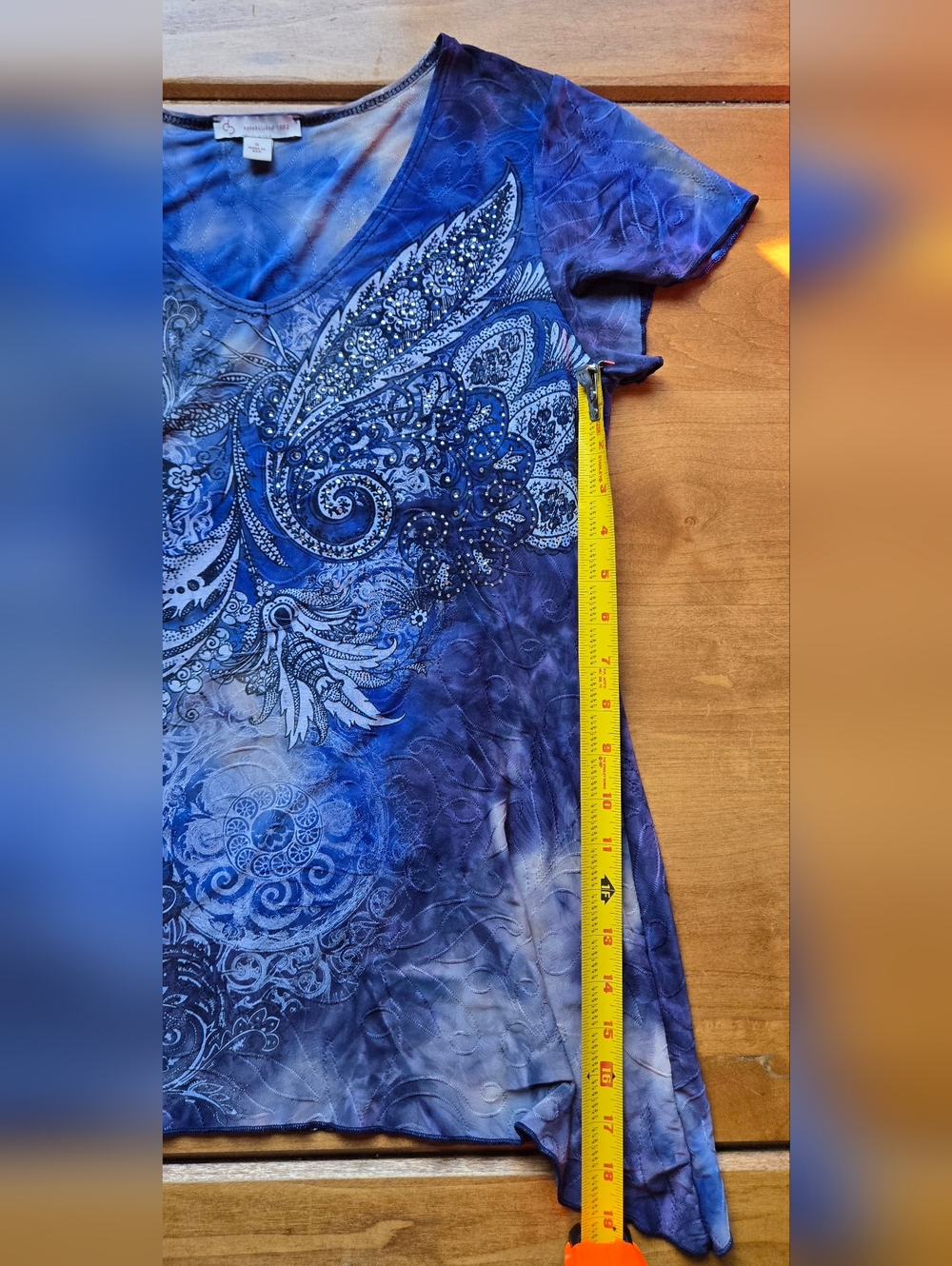 Christopher & Banks Blue Paisley Embellished Top Asymmetrical Hem Size Small - Picture 5 of 11